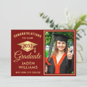 Modern Golden Red PHOTO Afstuderen Kaart (Staand voorkant)