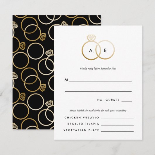Modern Golden Rings Bruiloft RSVP Reageer Kaart (Voorkant / Achterkant)