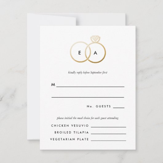 Modern Golden Rings Bruiloft RSVP Reageer Kaart (Voorkant)