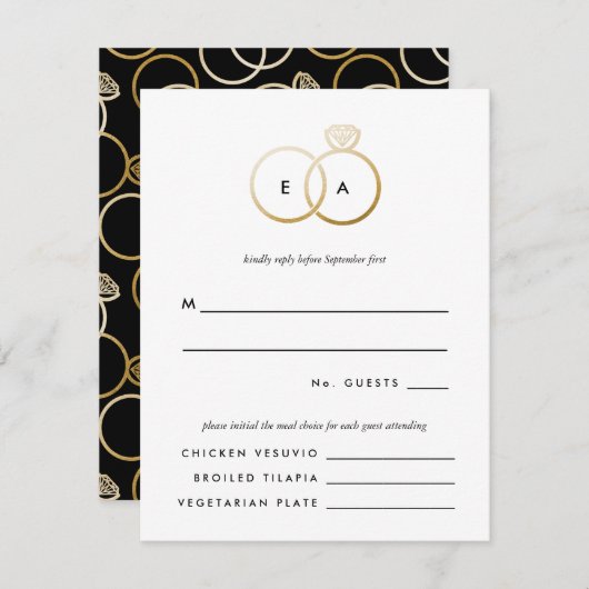 Modern Golden Rings Bruiloft RSVP Reageer Kaart (Voorkant / Achterkant)