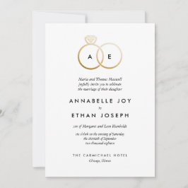 Modern Golden Rings Wedding Invitation Kaart