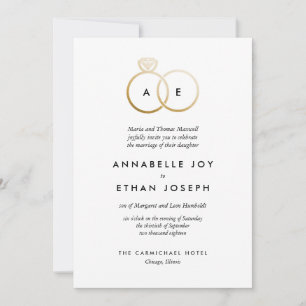 Modern Golden Rings Wedding Invitation Kaart