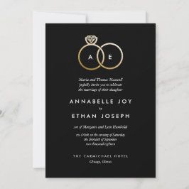 Modern Golden Rings Wedding Invitation Kaart