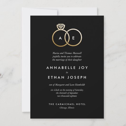 Modern Golden Rings Wedding Invitation Kaart (Voorkant)
