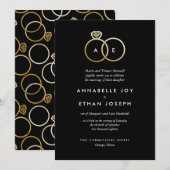 Modern Golden Rings Wedding Invitation Kaart (Voorkant / Achterkant)