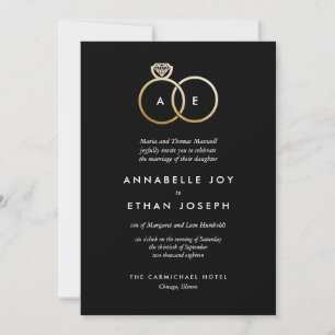 Modern Golden Rings Wedding Invitation Kaart