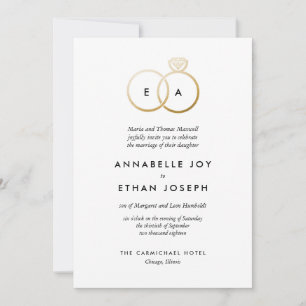 Modern Golden Rings Wedding Invitation Kaart