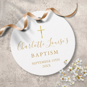 Modern Golden Signature Baptism Christening Bedankjes Labels