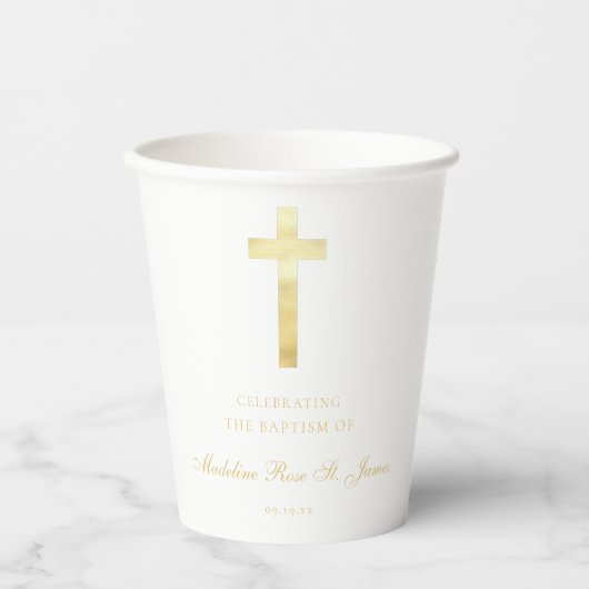 Modern Golden Signature Baptism Christening  Papieren Bekers (Voorkant)