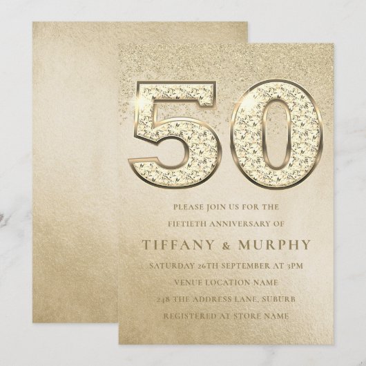 Modern Golden Sparkle 50th Wedding Jubileum Kaart (Voorkant / Achterkant)