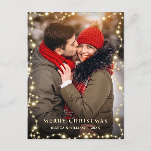 Modern Golden String Light PHOTO-kerstfeestdag Briefkaart (Voorkant)