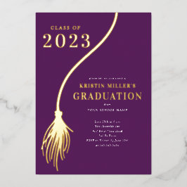 Modern Golden Tassel Afstuderen Folie Uitnodiging
