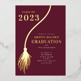 Modern Golden Tassel Afstuderen Folie Uitnodiging
