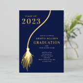 Modern Golden Tassel Afstuderen Invitation Folie Uitnodiging (Staand Voorkant)