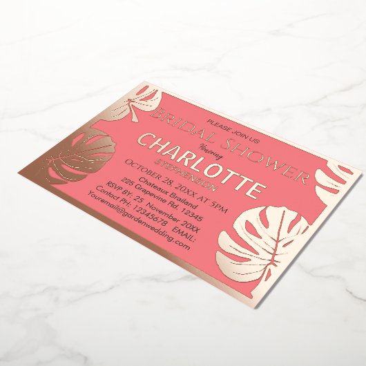 Modern Golden Tropical Leaves Vrijgezellenfeest Go Folie Uitnodiging (Gedraaid)