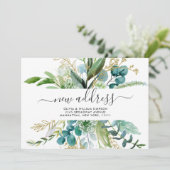 Modern Golden Waterverf Greenery Moving Aankondiging (Staand voorkant)