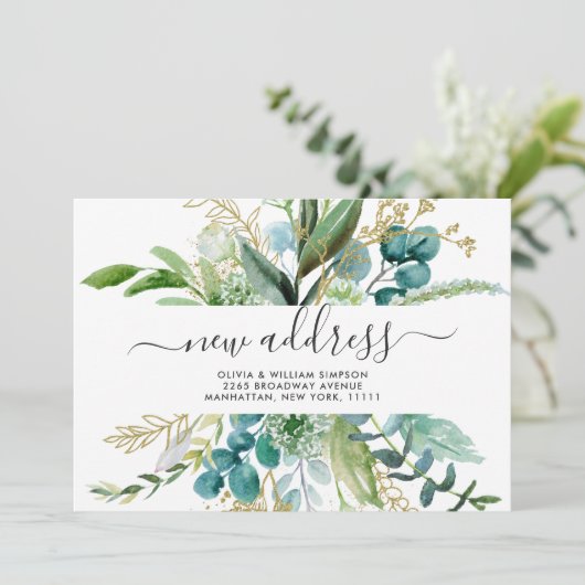 Modern Golden Waterverf Greenery Moving Aankondiging (Staand voorkant)