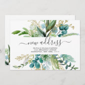 Modern Golden Waterverf Greenery Moving Aankondiging (Voorkant / Achterkant)