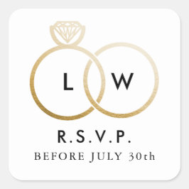 Modern Golden Wedding Rings RSVP Antwoord Vierkante Sticker