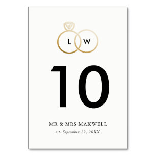 Modern Golden Wedding Rings Table Number Kaart