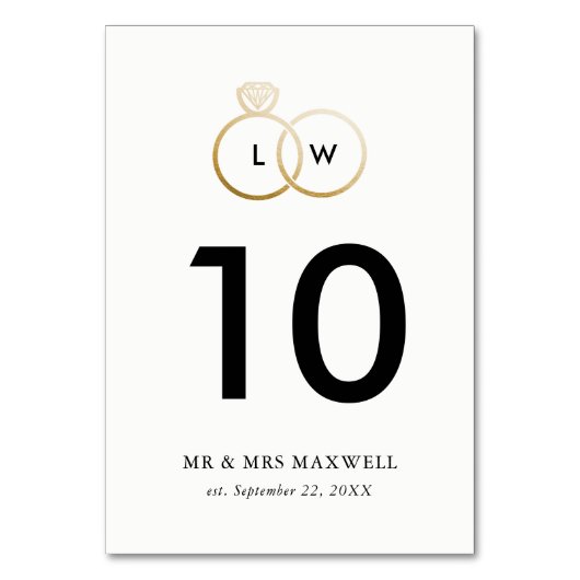 Modern Golden Wedding Rings Table Number Kaart (Achterkant)