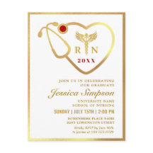 Modern Golden White Nursing Afstuderen Invitation