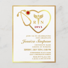 Modern Golden White Nursing Afstuderen Invitation Briefkaart