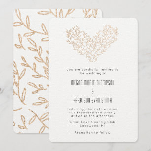Modern Golden Wreath Heart Wedding Invitation Kaart