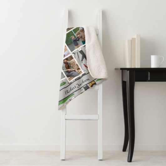 Modern Golf 10 Foto Collage Monogram Naam Sherpa Deken (In situ)