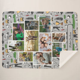 Modern Golf 10 Foto Collage Monogram Naam Sherpa Deken