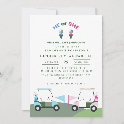 Modern Golf Baby Gender onthullen par-t-shirt uitn Kaart (Voorkant)