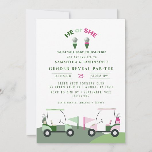Modern Golf Baby Gender onthullen par-t-shirt uitn Kaart (Voorkant)