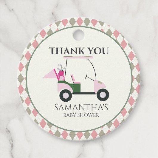 Modern Golf Baby Gender Reveal Par-t-shirt Bedankjes Labels (Voorkant)