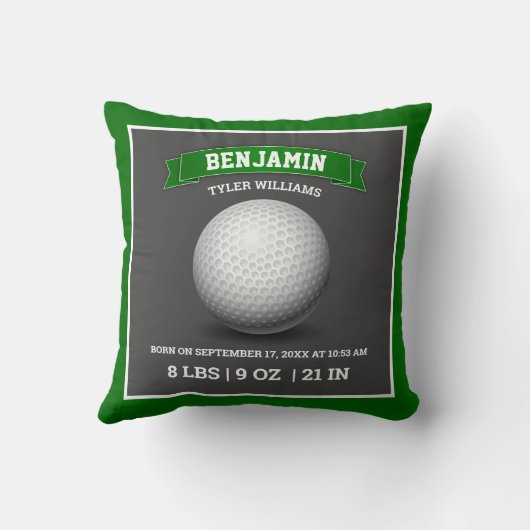 Modern Golf Ball Baby Birth Stats Kussen (Achterkant)