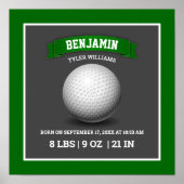 Modern Golf Ball Baby Birth Stats Poster (Voorkant)