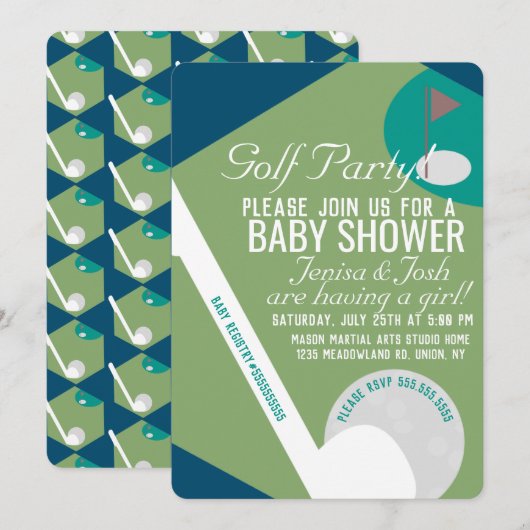 Modern Golf Ball Theme Boy Baby shower Green Navy Kaart (Voorkant / Achterkant)