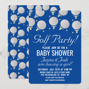 Modern Golf Balls Baby shower Party Blue Kaart