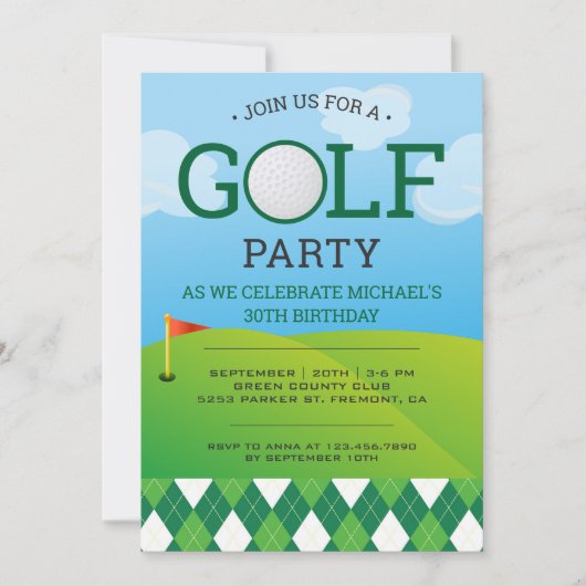 Modern Golf Birthday Party Kaart (Voorkant)