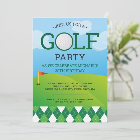 Modern Golf Birthday Party Kaart (Staand voorkant)