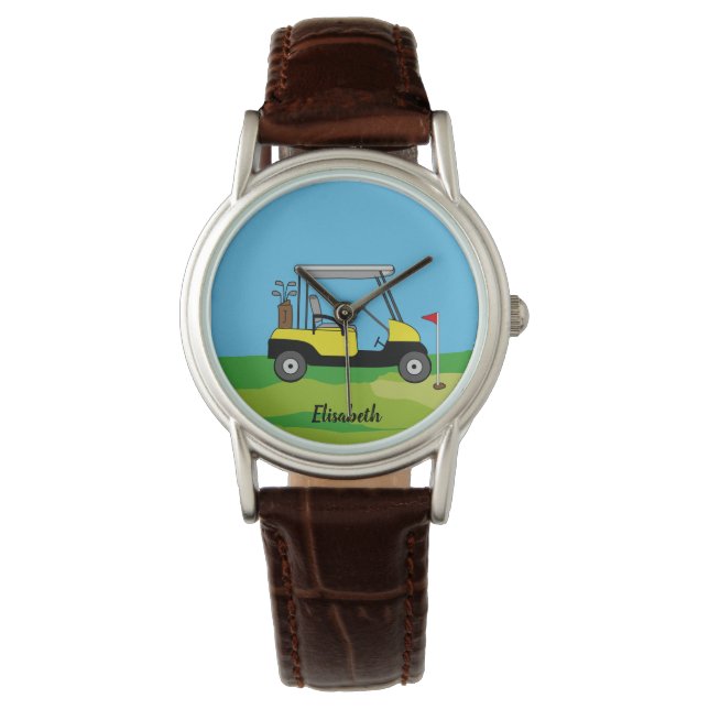 Modern Golf Cart & Green Course Persoonlijk Horloge (Voorkant)