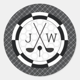 Modern Golf Equipment Motif en Monogram Ronde Sticker