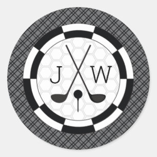 Modern Golf Equipment Motif en Monogram Ronde Sticker