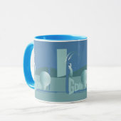 Modern golf golfer blauw cadeau mok (Voorkant links)