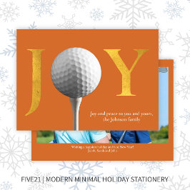 Modern Golf Joy & Peace Oranje kerstfoto Feestdagenkaart