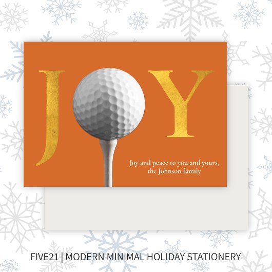 Modern Golf Joy & Peace Sinaasappel Kerst Feestdagenkaart