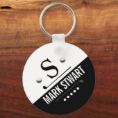 Modern Golfer Black White Monogram Sleutelhanger (Achterkant)