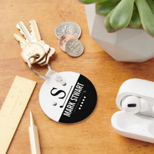 Modern Golfer Black White Monogram Sleutelhanger