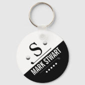 Modern Golfer Black White Monogram Sleutelhanger (Achterkant)