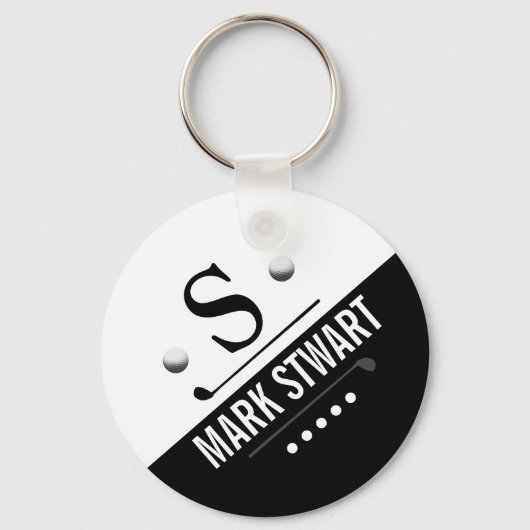 Modern Golfer Black White Monogram Sleutelhanger (Achterkant)