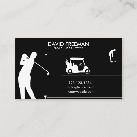 Modern Golfer & Cart Black Golf Instructor Visitekaartje (Voorkant)
